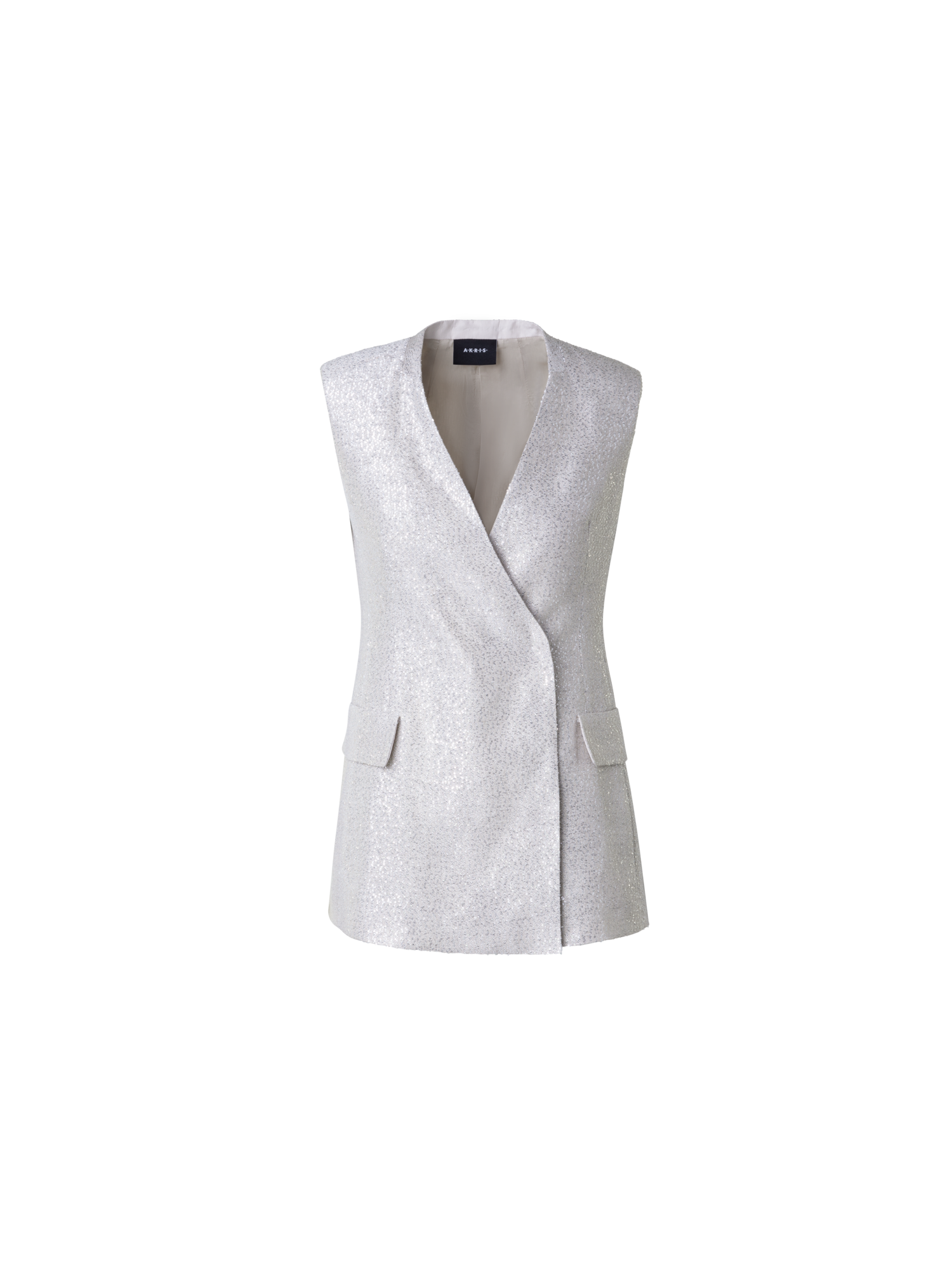 Designer Lange Weste aus Leinenmischung mit Pailletten - Grau
