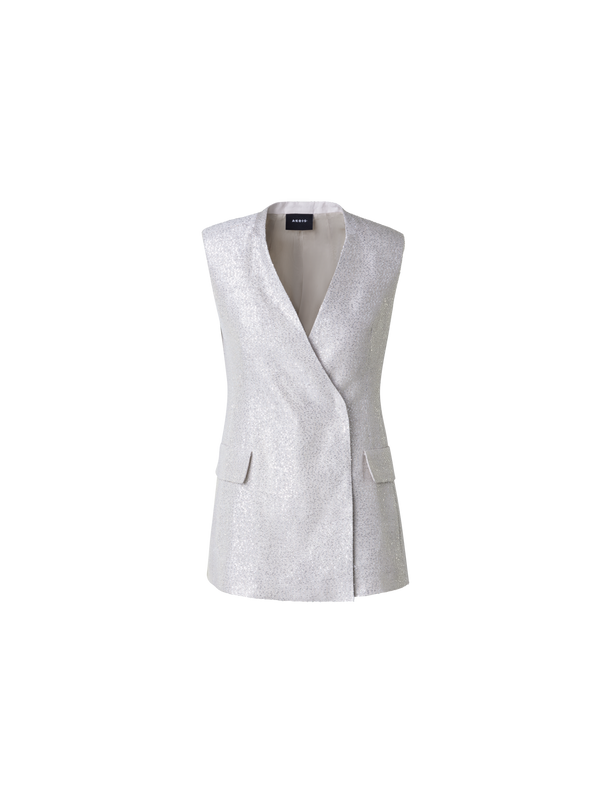 Designer Lange Weste aus Leinenmischung mit Pailletten - Grau