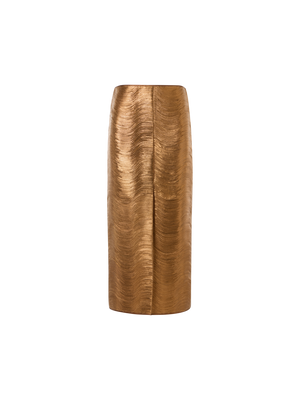 Designer Bleistiftrock aus Lamé-Leder mit Streifenstickerei - Gold