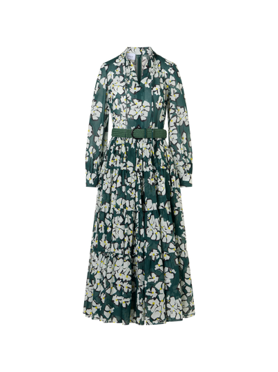 Designer Langärmeliges Boho-Midi-Kleid mit Papercut Flower Print - Bunt