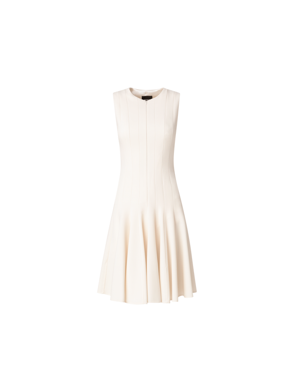 Designer Kleid aus Woll-Doubleface mit Plissee-Details - Ecru - Weiss