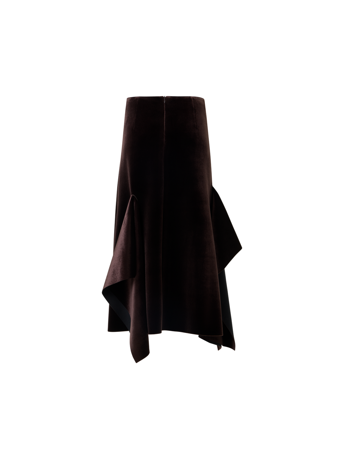 Designer Asymmetrischer Midirock aus Samt-Neopren - Weinrot