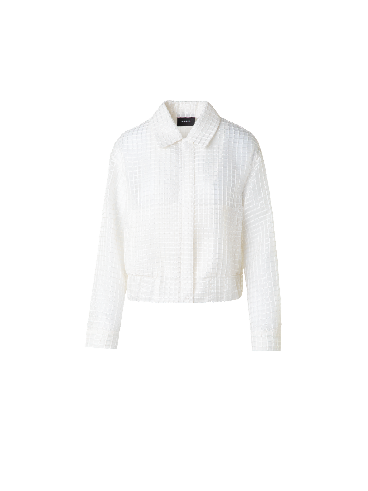 Designer Transparenter Seiden-Blouson mit Window-Karo Stickerei - Ecru - Weiss