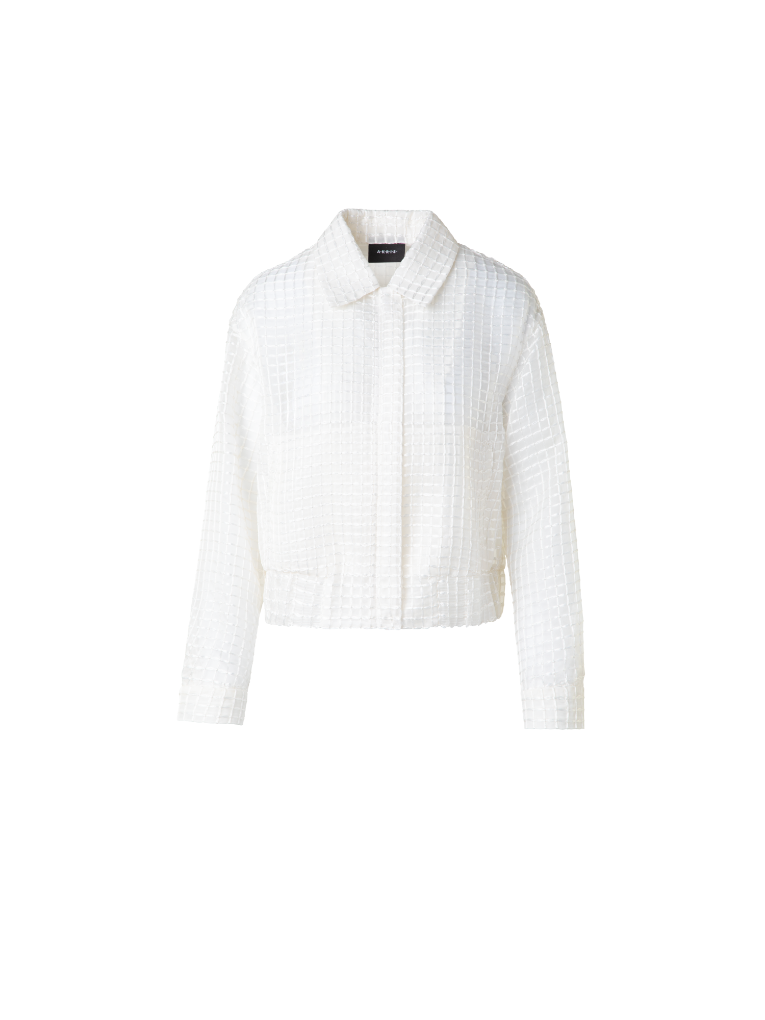 Designer Transparenter Seiden-Blouson mit Window-Karo Stickerei - Ecru - Weiss