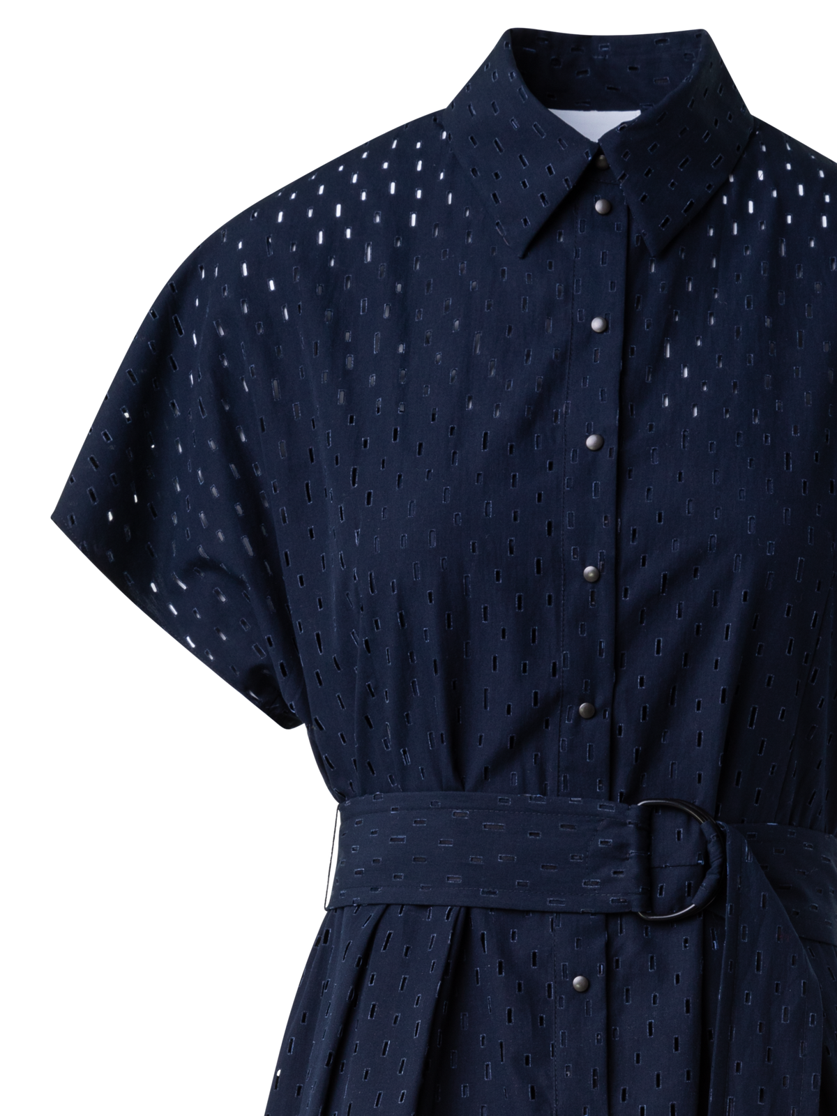 Designer Baumwoll-Midikleid mit Lasercut-Gittermuster - Dunkelblau
