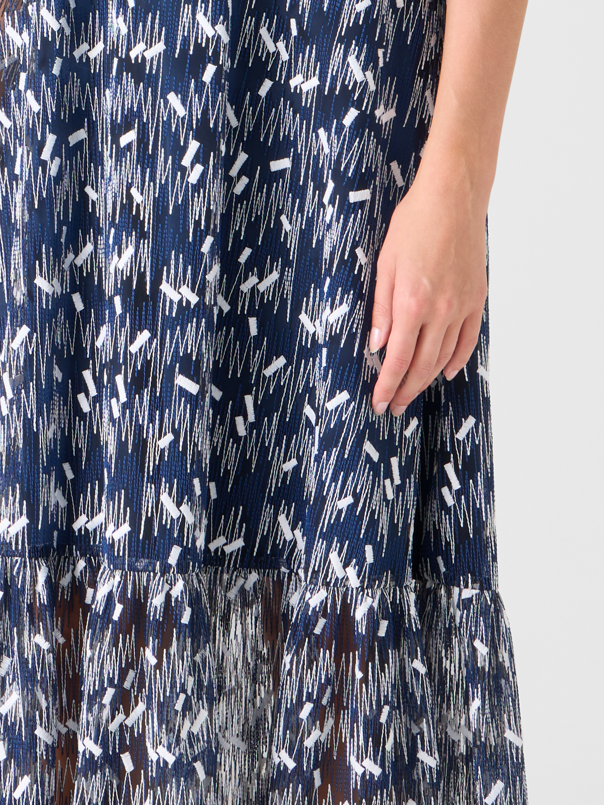 Designer Midikleid in A-Linie mit Scribble-Dot-Stickerei - Blau