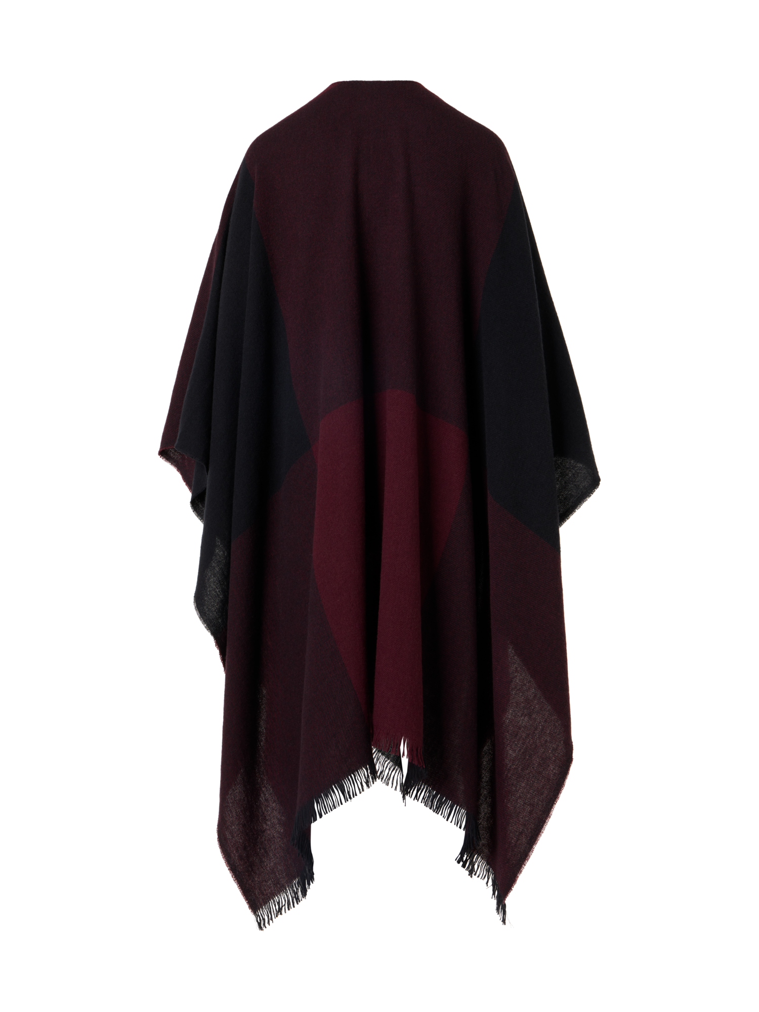 Designer Karierter Cape-Schal aus Wolle-Kaschmir mit Fransen - Rot - Weinrot