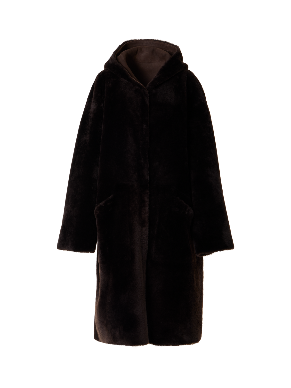 Designer Wendbarer Oversize-Shearling-Mantel mit Kapuze - Braun