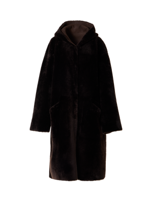 Designer Wendbarer Oversize-Shearling-Mantel mit Kapuze - Braun