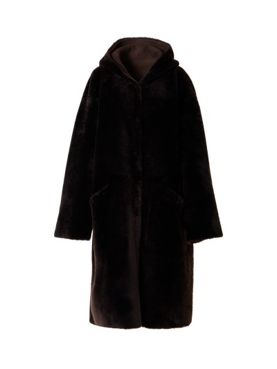 Designer Wendbarer Oversize-Shearling-Mantel mit Kapuze - Braun