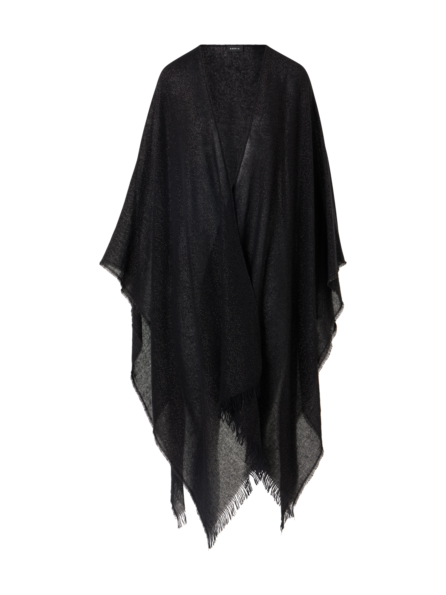 Designer Cape-Schal aus Wolle-Kaschmir mit Lurex und Fransen - Bunt - Gold - Schwarz