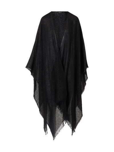 Designer Cape-Schal aus Wolle-Kaschmir mit Lurex und Fransen - Bunt - Gold - Schwarz