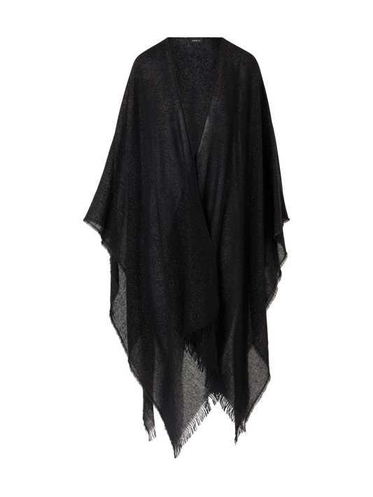 Designer Cape-Schal aus Wolle-Kaschmir mit Lurex und Fransen - Bunt - Gold - Schwarz