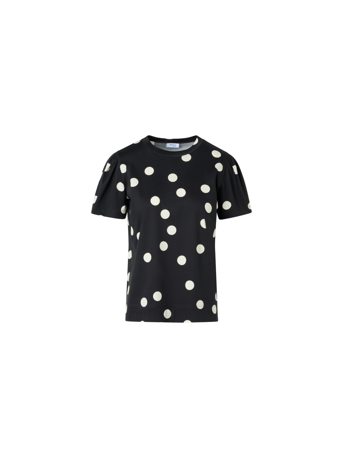 Designer Baumwolljersey-T-Shirt mit Puffärmeln und Polka-Dots - Schwarz