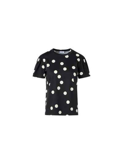 Designer Baumwolljersey-T-Shirt mit Puffärmeln und Polka-Dots - Schwarz
