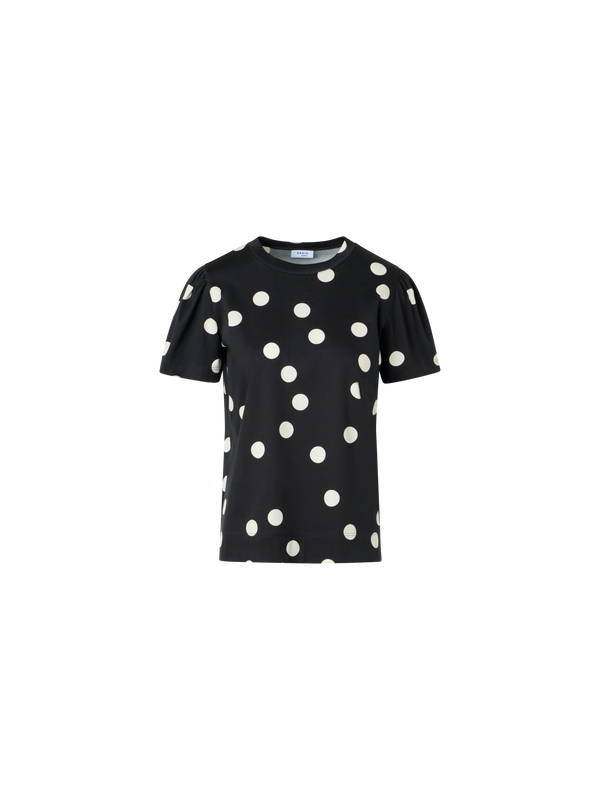 Designer Baumwolljersey-T-Shirt mit Puffärmeln und Polka-Dots - Schwarz