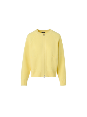 Designer Kaschmir-Piqué-Cardigan mit Reissverschluss - Gelb
