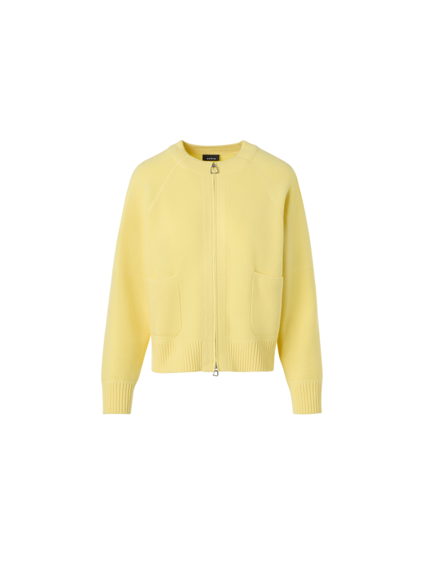 Designer Kaschmir-Piqué-Cardigan mit Reissverschluss - Gelb