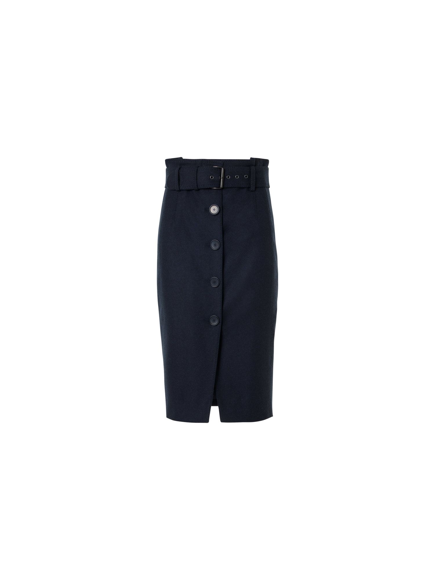 Designer Bleistiftrock aus Wollflanell mit hohem Bund - Dunkelblau