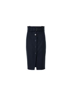 Designer Bleistiftrock aus Wollflanell mit hohem Bund - Dunkelblau