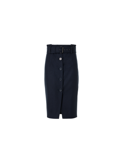 Designer Bleistiftrock aus Wollflanell mit hohem Bund - Dunkelblau