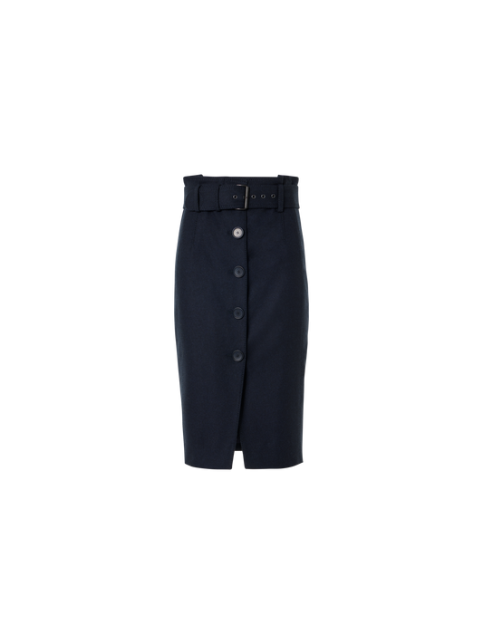 Designer Bleistiftrock aus Wollflanell mit hohem Bund - Dunkelblau