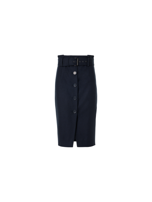 Designer Bleistiftrock aus Wollflanell mit hohem Bund - Dunkelblau