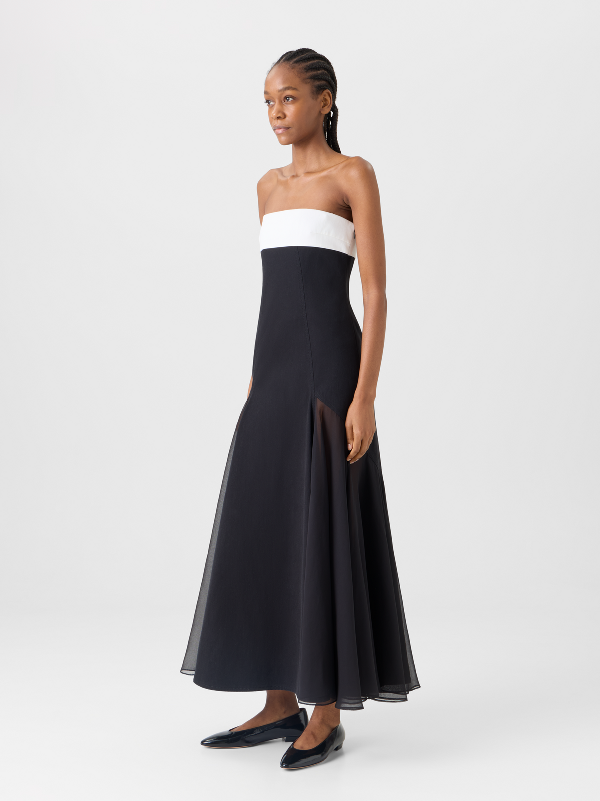 Designer Trägerloses Denim-Midikleid mit Seideneinsätzen - Schwarz #editorial