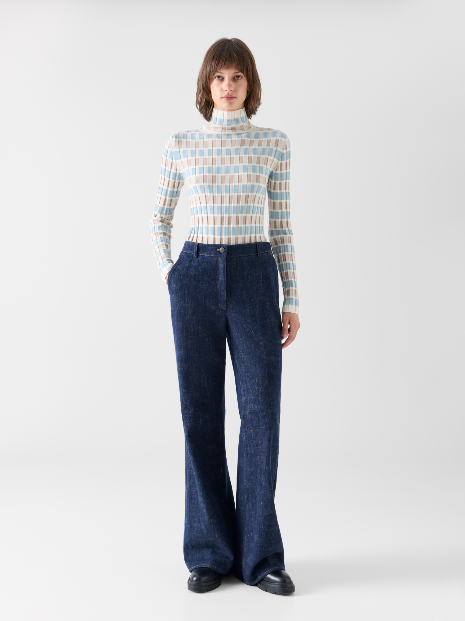 Designer Bootcut Hose aus Winter-Denim - Dunkelblau 