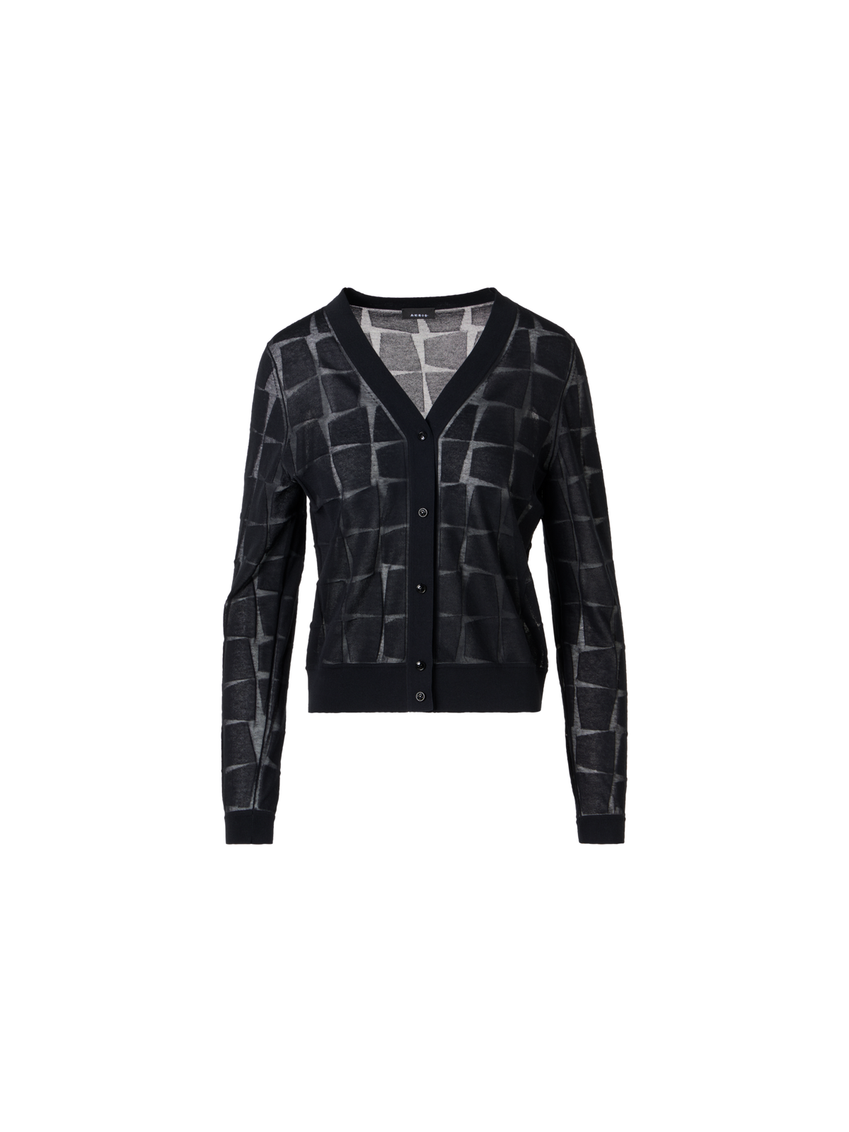 Designer Langärmelige Strickjacke aus tonalem Trapez-Jacquard - Schwarz