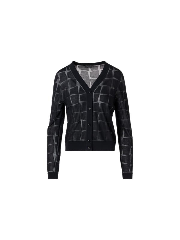 Designer Langärmelige Strickjacke aus tonalem Trapez-Jacquard - Schwarz