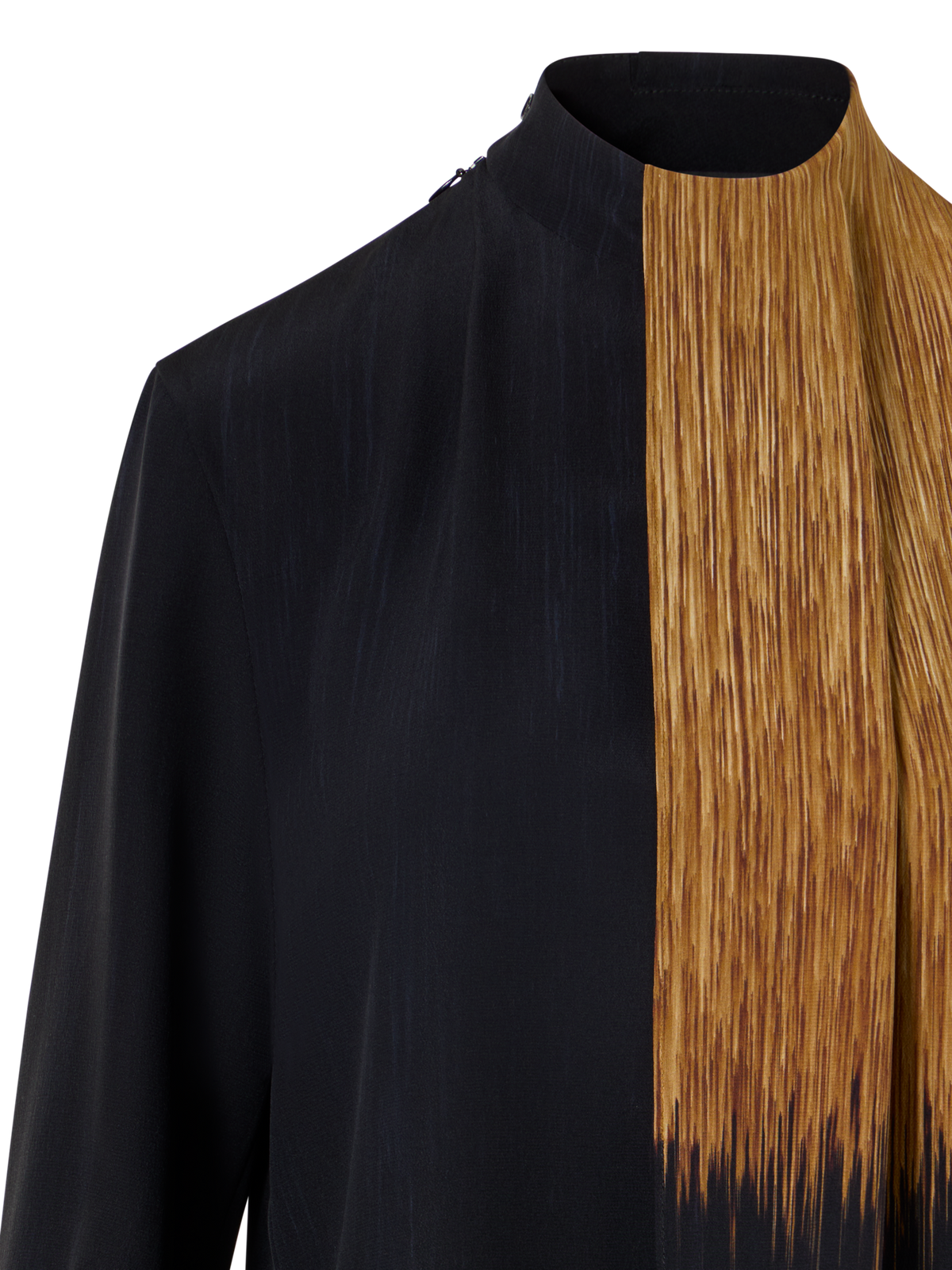Designer Seidenbluse mit Oro Lienzo Print und Überwurf-Panel - Schwarz - Braun - Bunt