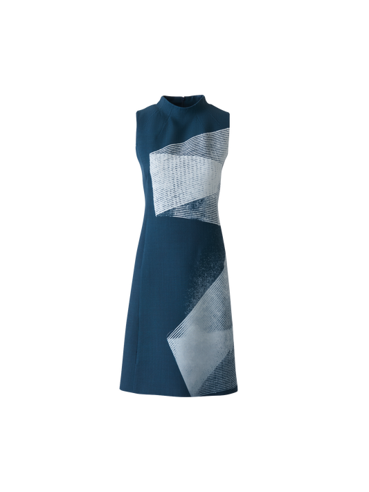 Designer Woll Doubleface Sheath Dress in Zigzag Print - Dunkelblau - Blau - Bunt