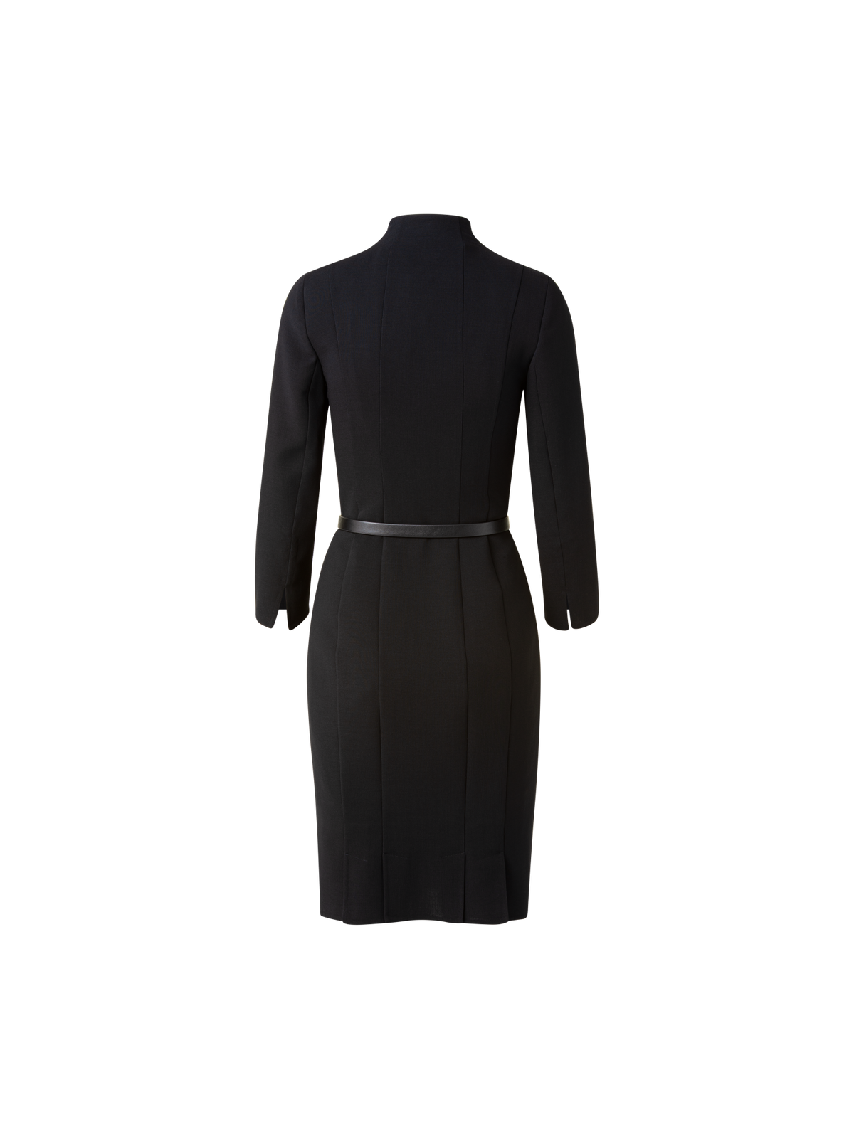 Designer Etuikleid aus Woll-Doubleface mit Stehkragen - Schwarz