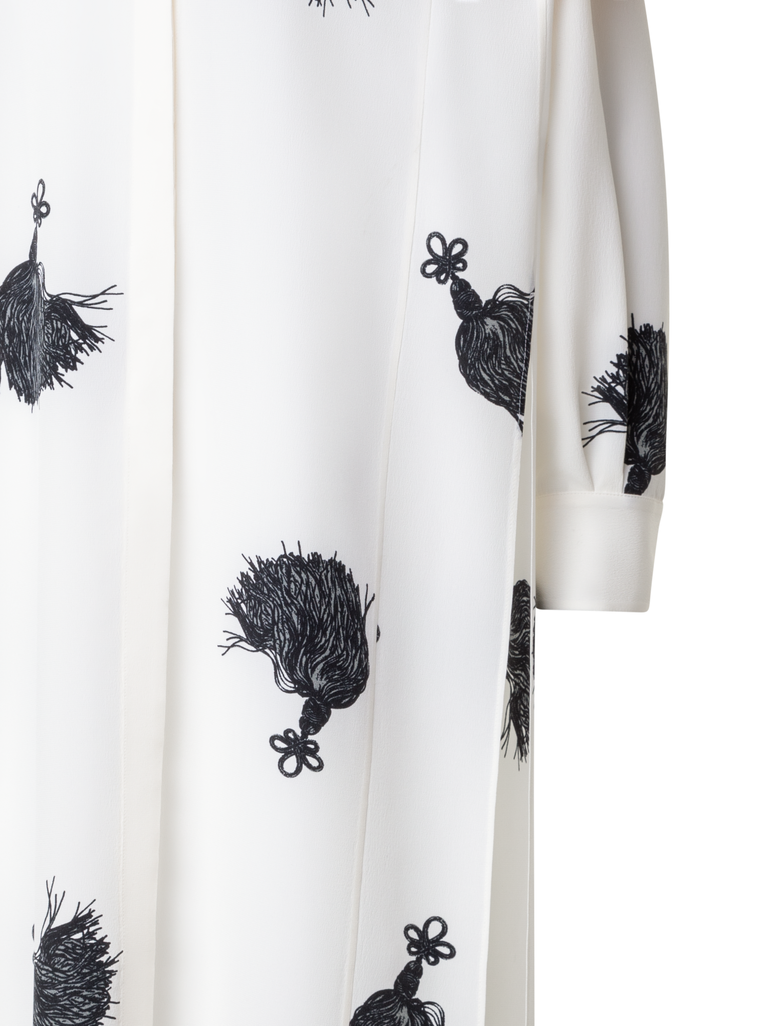 Designer Langes Seiden-Tunikakleid mit Quasten-Druck - Bunt - Ecru - Weiss