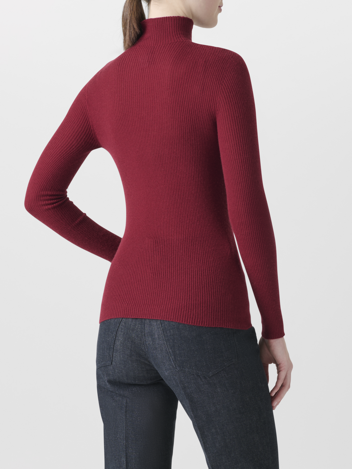 Designer Feinripp-Pullover aus Kaschmirseide mit Stehkragen - Rot 