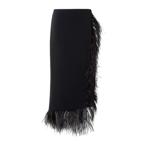 Asymmetrical Wool Midi Skirt with Feather Trim