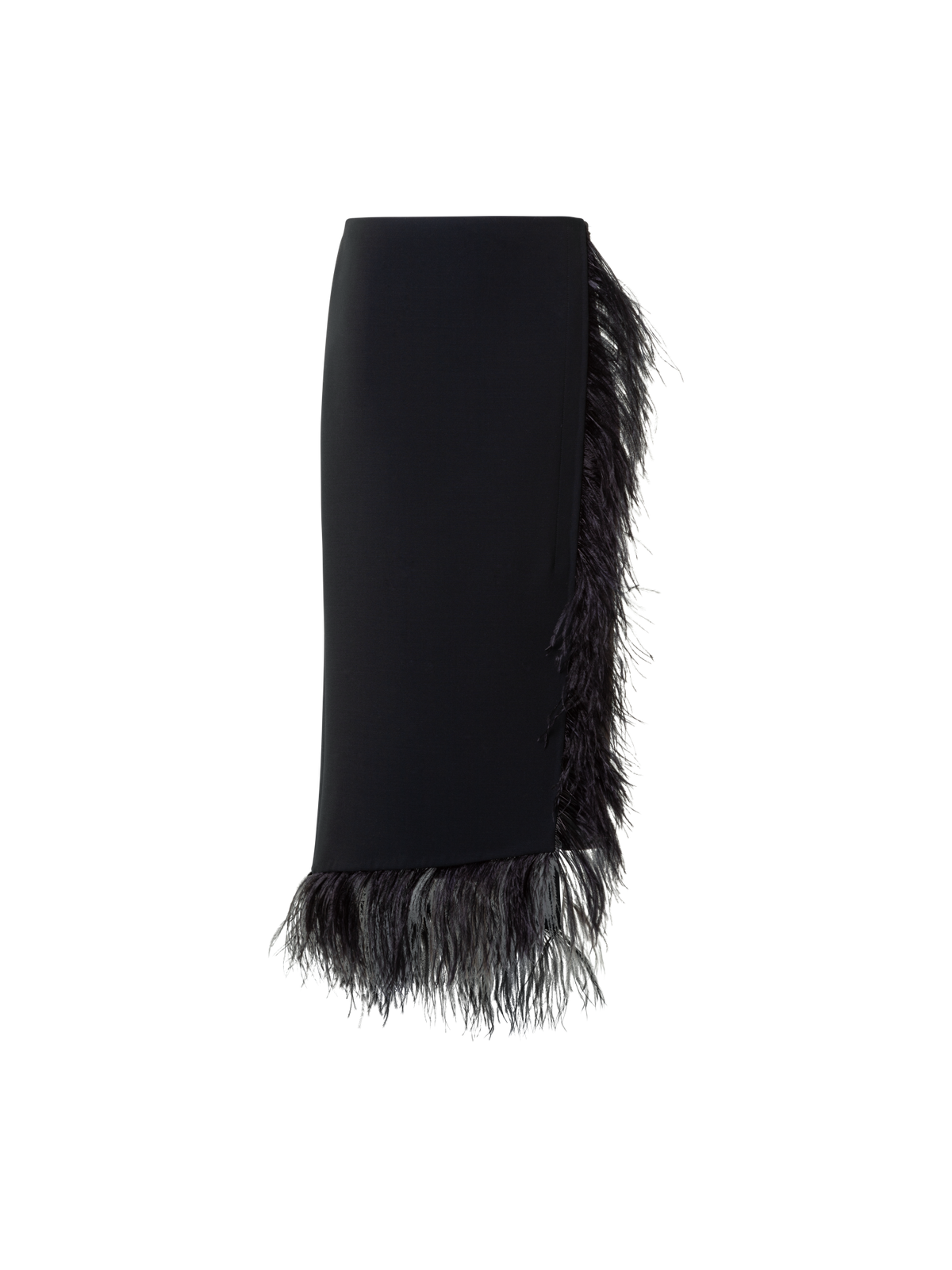 Designer Asymmetrischer Woll Midirock mit Federbesatz - Schwarz