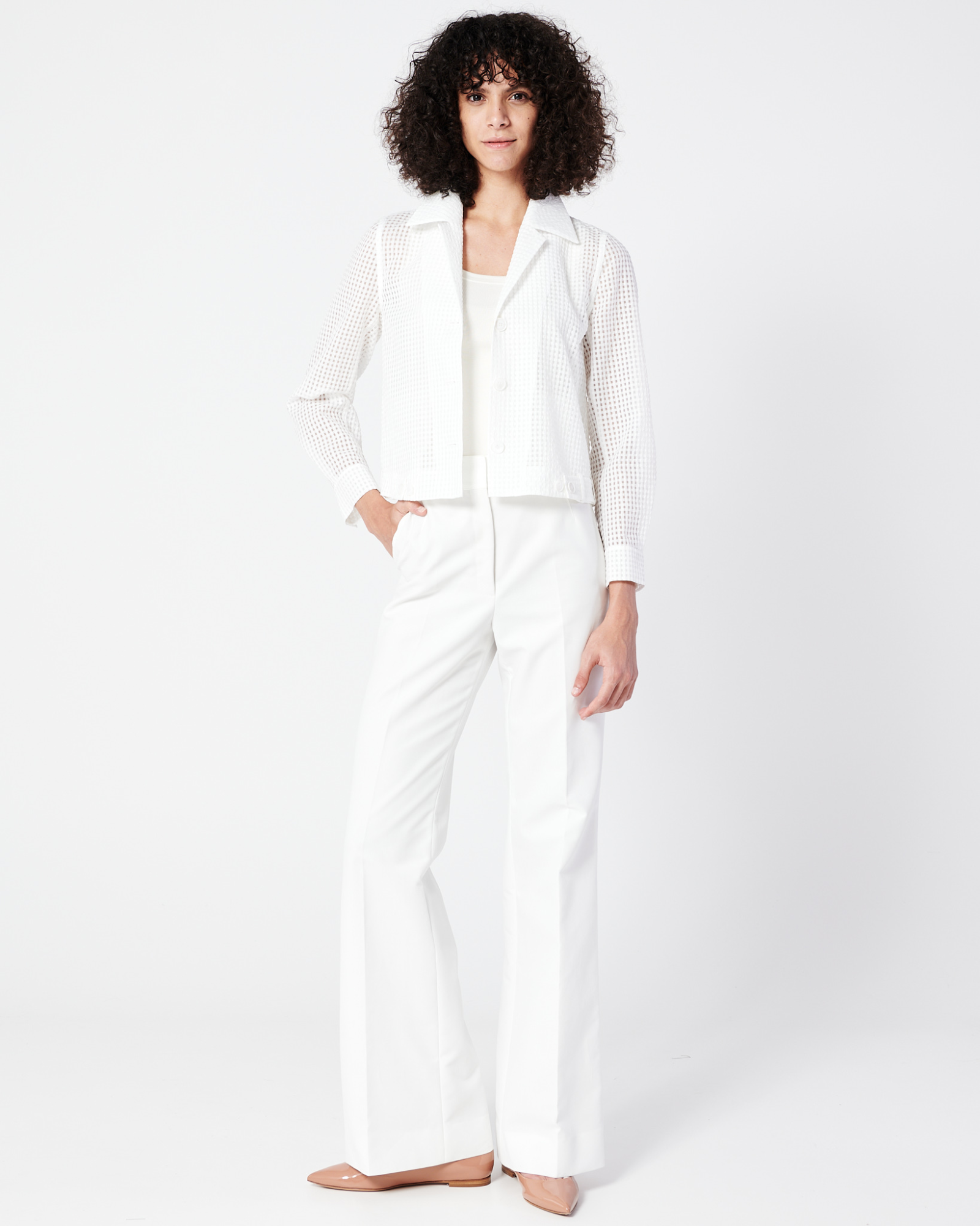 Designer Ärmellose Seidenbluse - Ecru - Weiss 