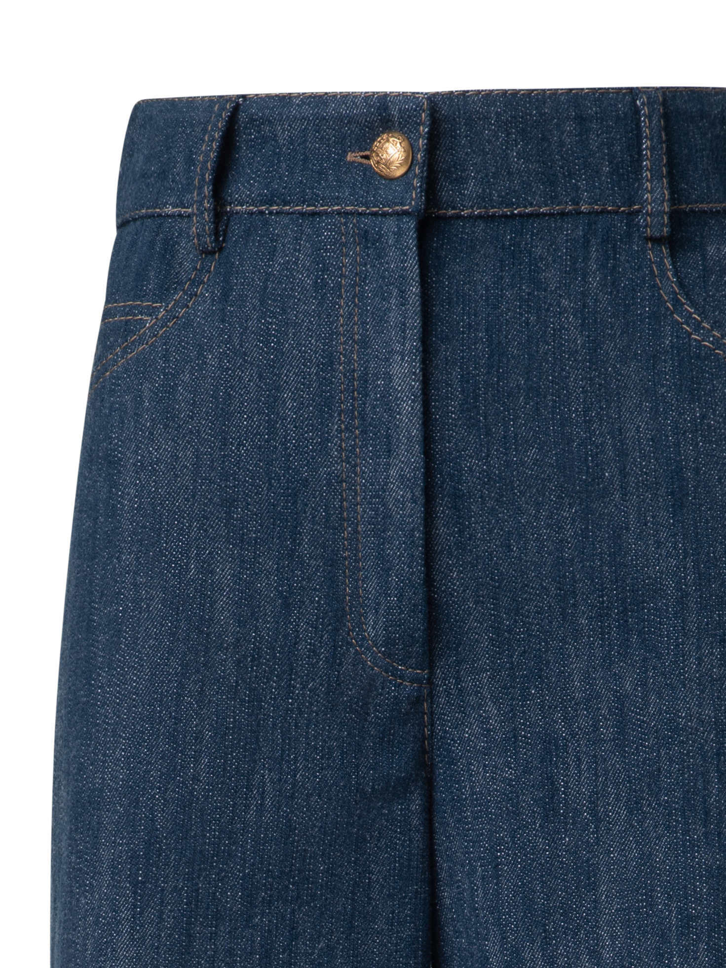 Designer Weite Hose aus Baumwoll-Woll-Denim-Stretch - Dunkelblau - Blau