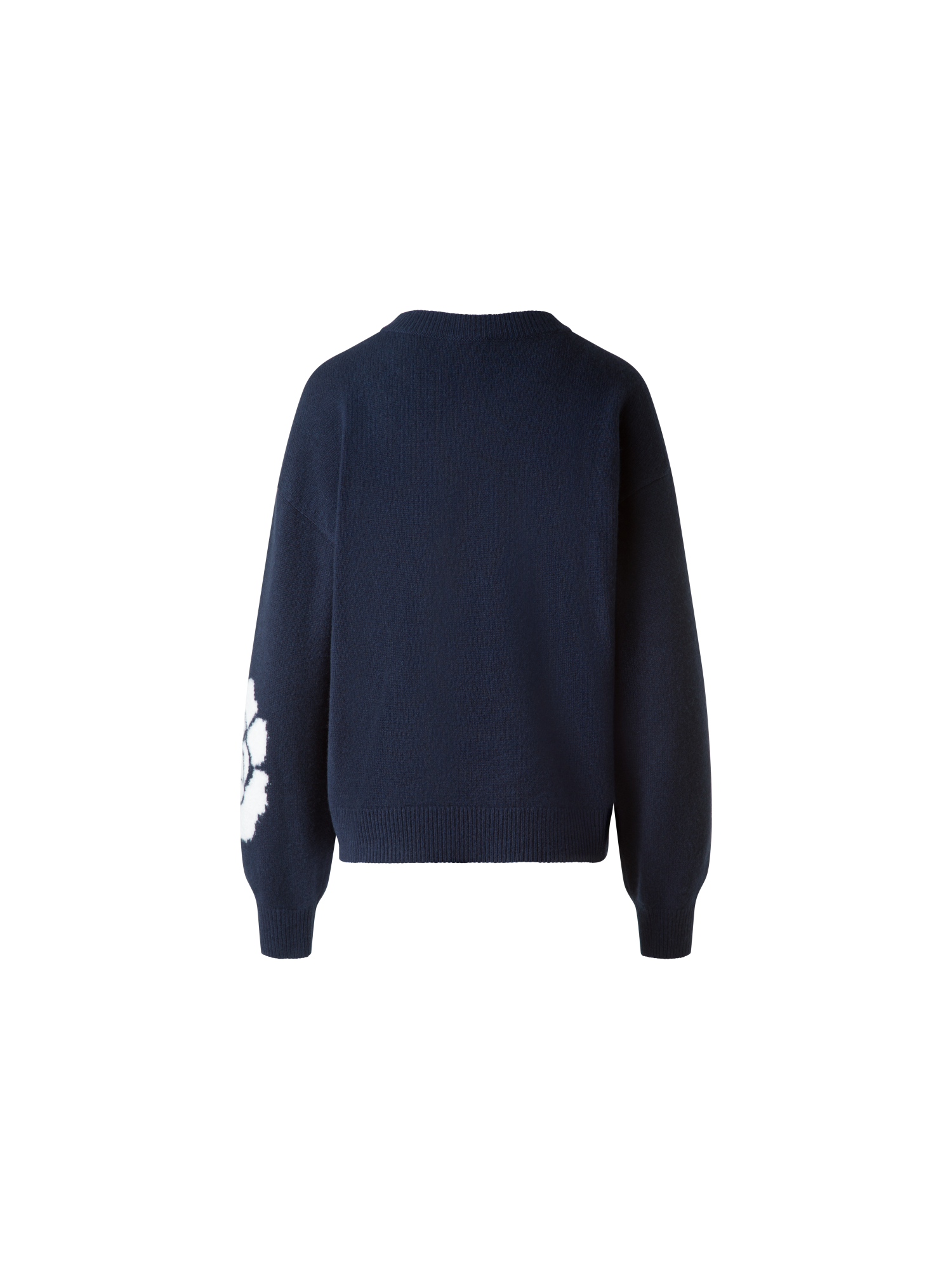 Designer Kaschmir-Seiden-Pullover mit Anemone Intarsie - Dunkelblau - Blau - Bunt