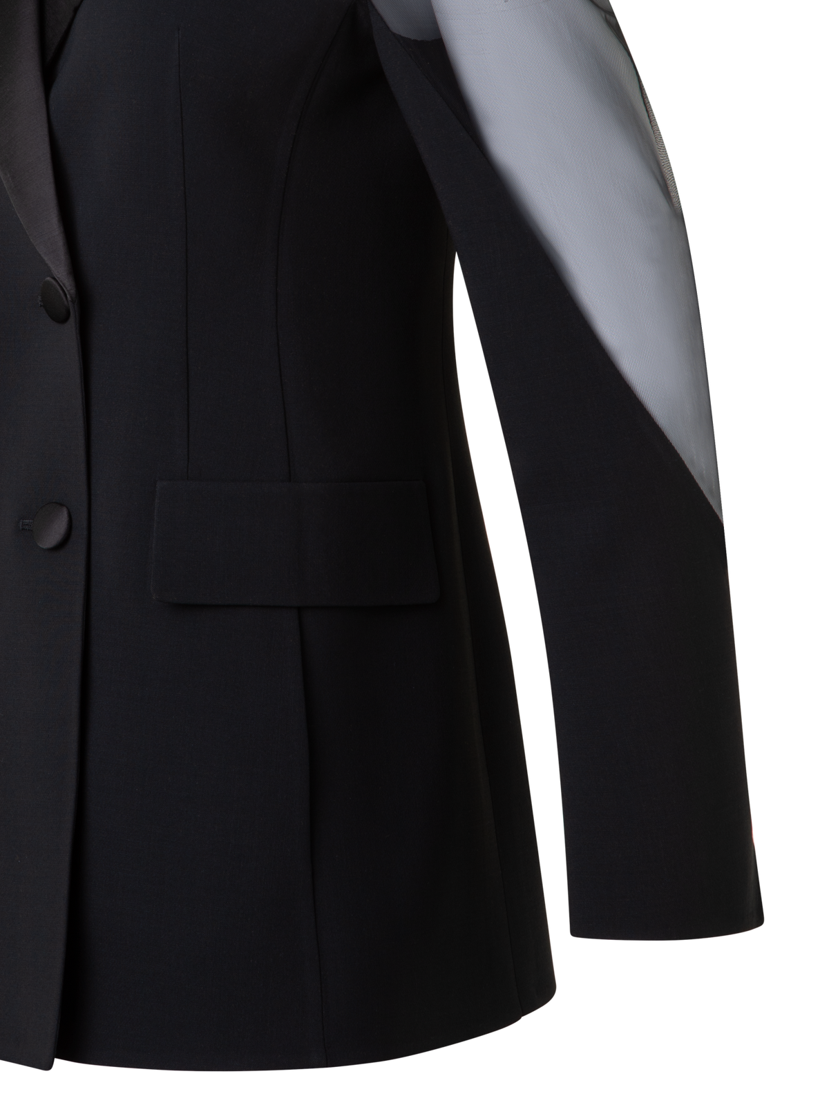 Designer Smokingjacke mit transparenten Schultern