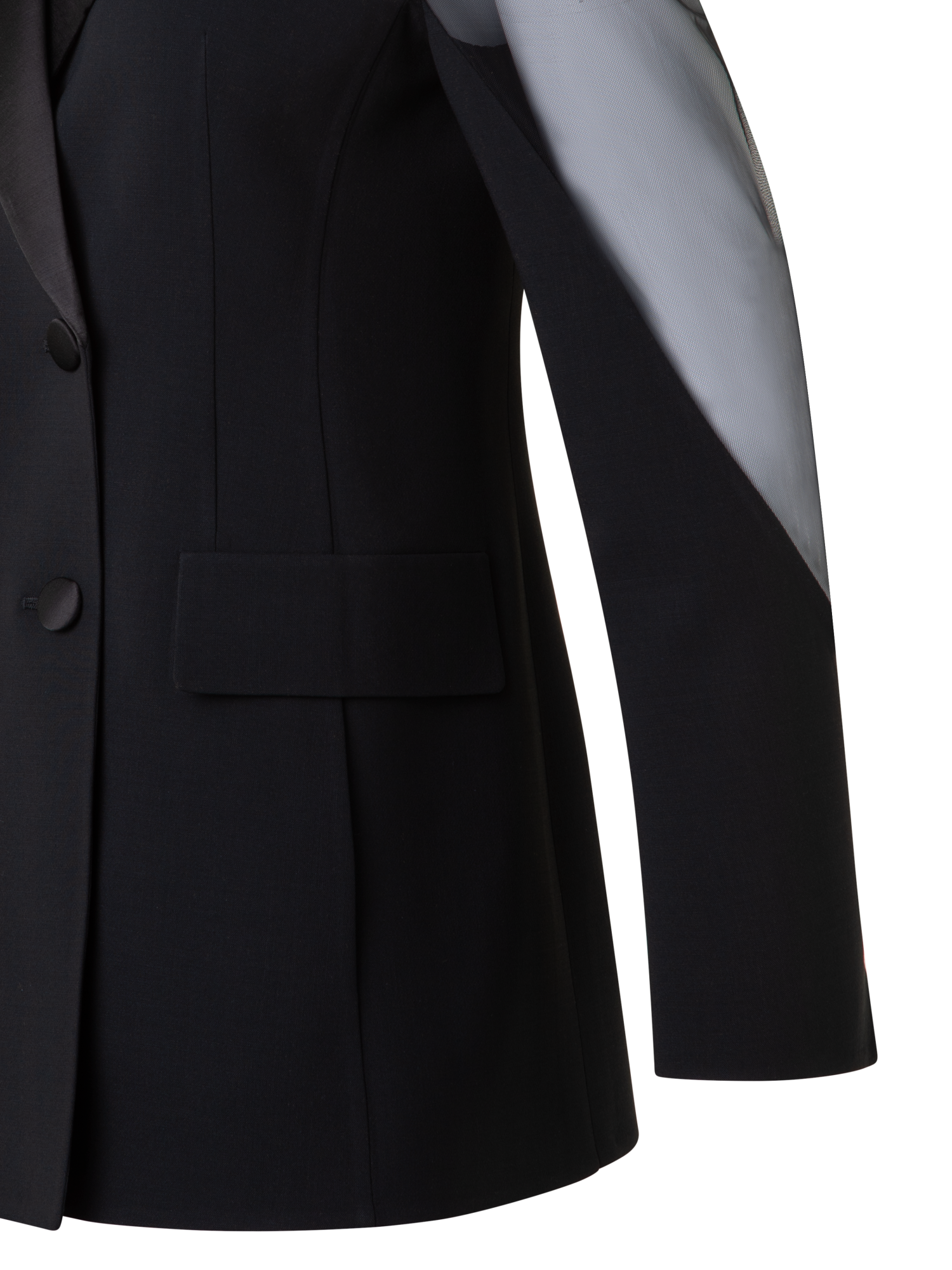 Designer Smokingjacke mit transparenten Schultern