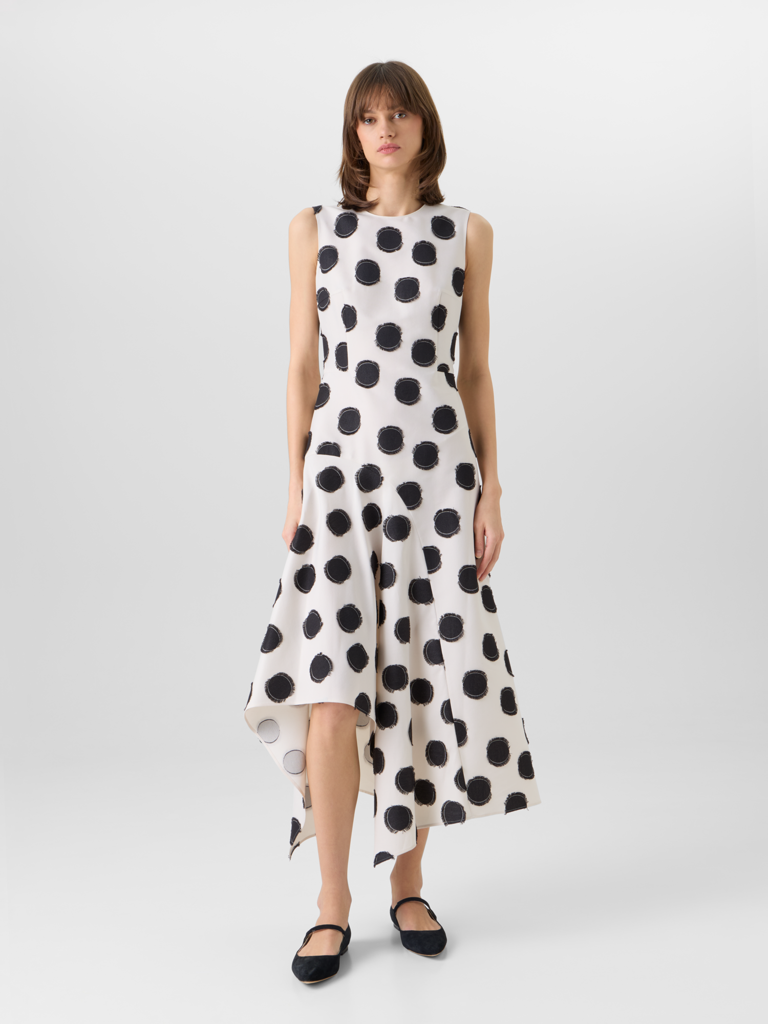 Designer Ärmelloses Midikleid aus fransigem Punkte-Jacquard - Weiss 