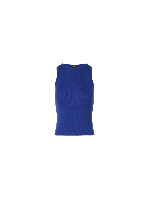 Designer Ärmelloses geripptes Seidenstrick-Top - Blau