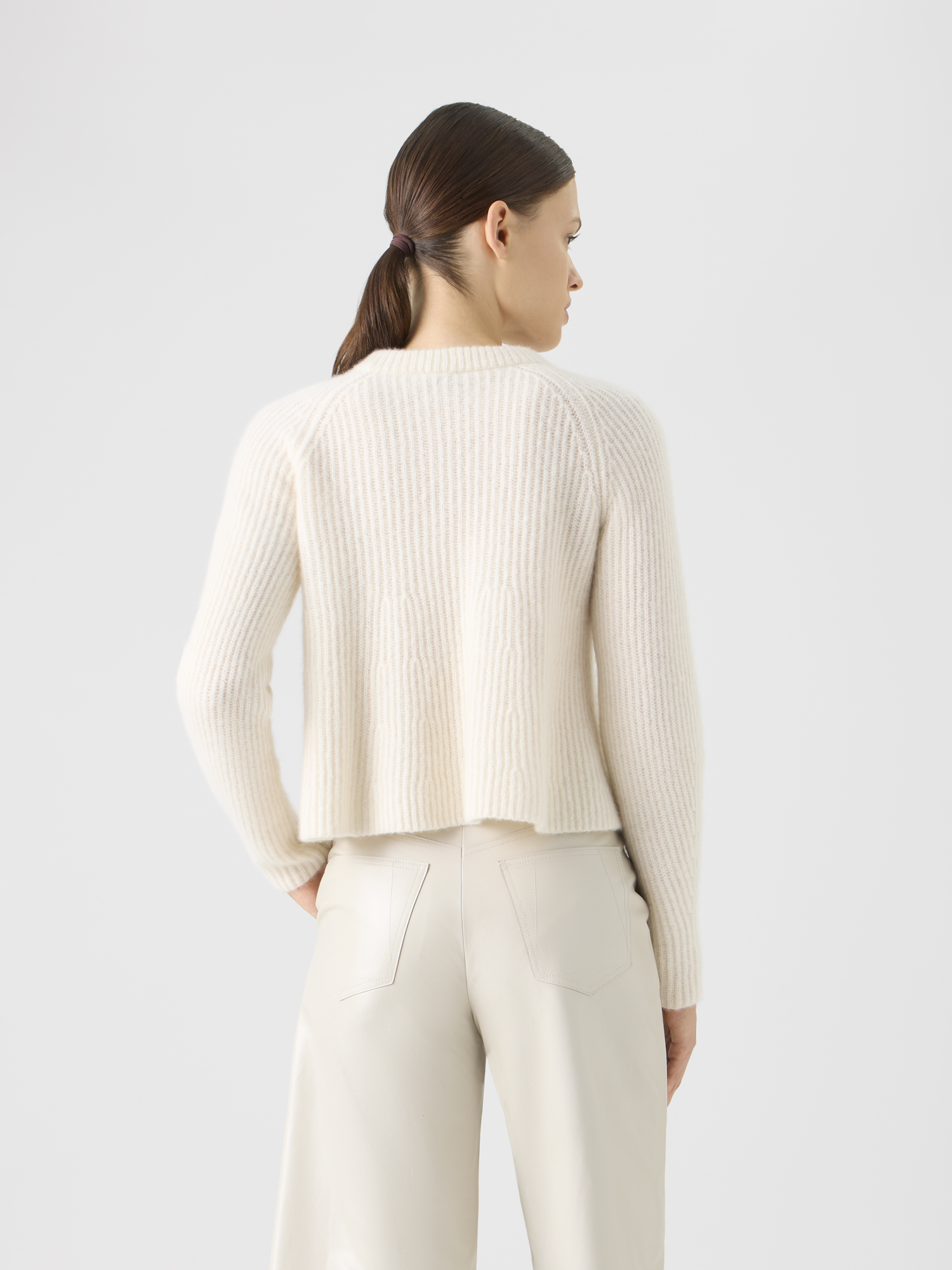 Designer Gerippter Pullover aus Kaschmir-Seide - Ecru 