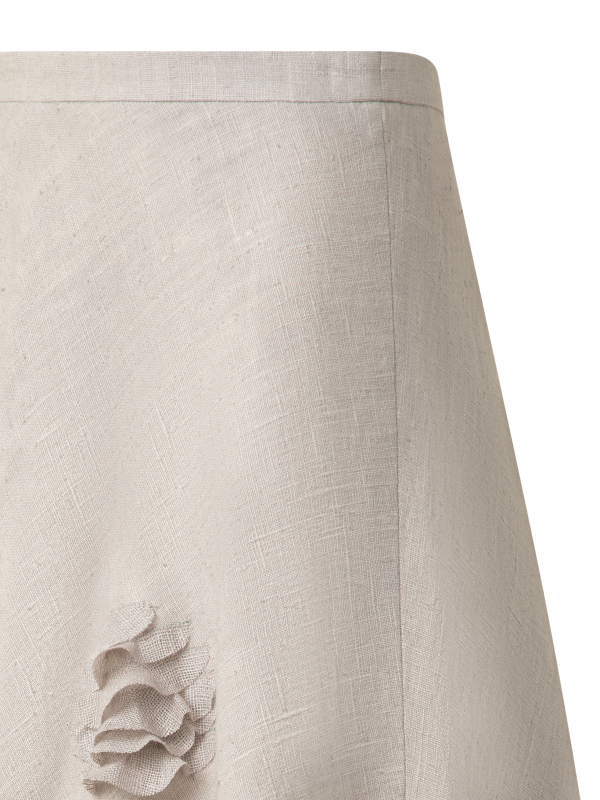 Designer Midirock aus Leinen mit 3D Carnation Detail - Beige