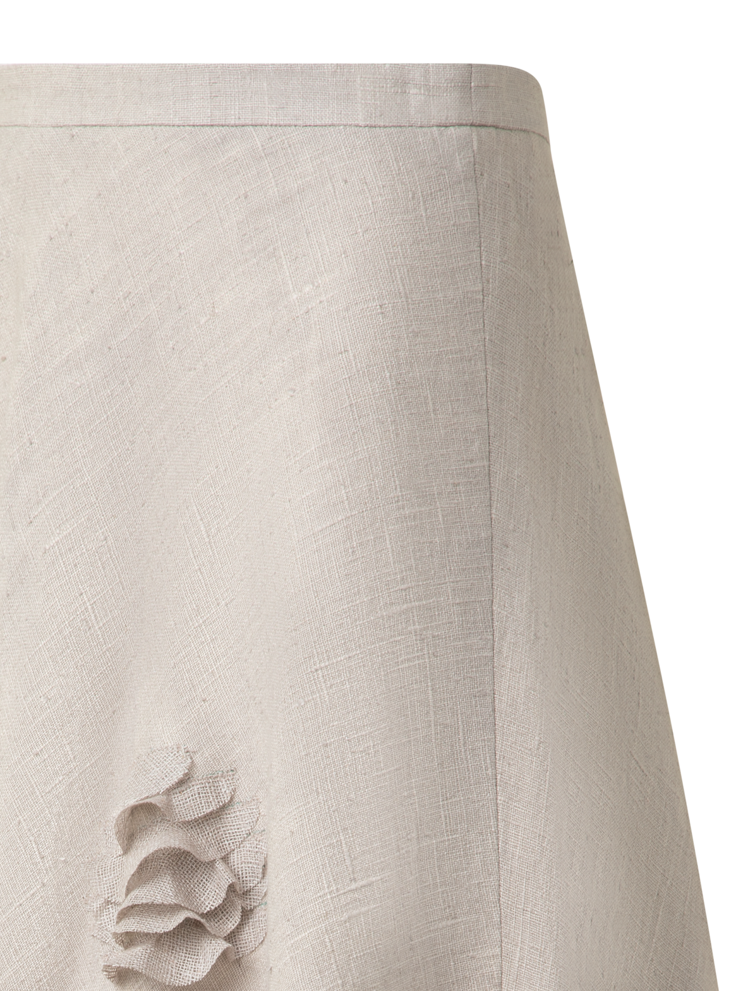 Designer Midirock aus Leinen mit 3D Carnation Detail - Beige