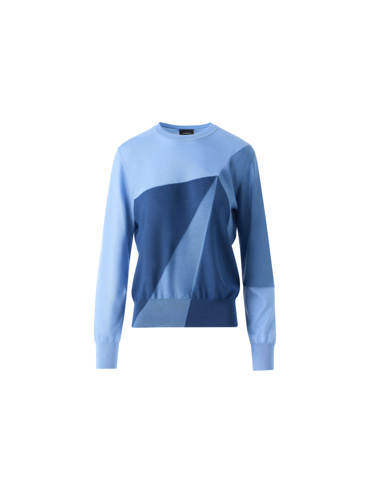 Designer Pullover aus Kaschmir-Seide mit Sunbeam-Intarsienmuster - Blau - Bunt