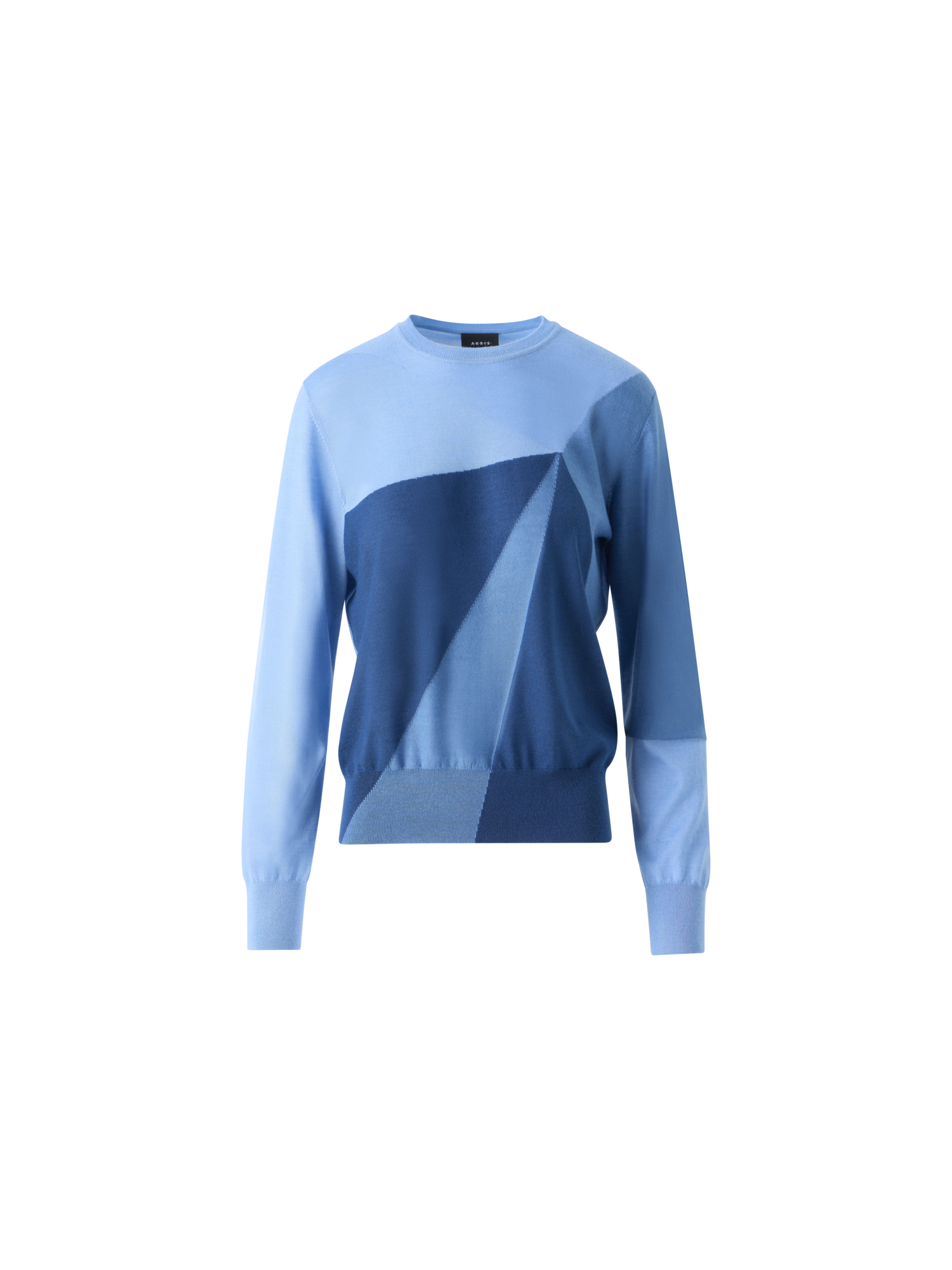 Designer Pullover aus Kaschmir-Seide mit Sunbeam-Intarsienmuster - Blau - Bunt